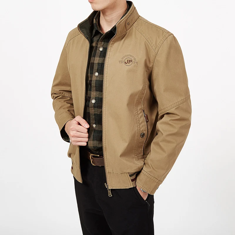 Herren leichte Canvas-Übergangsjacke mit gesteppter Schulterpasse und Reißverschluss Nord Taschen