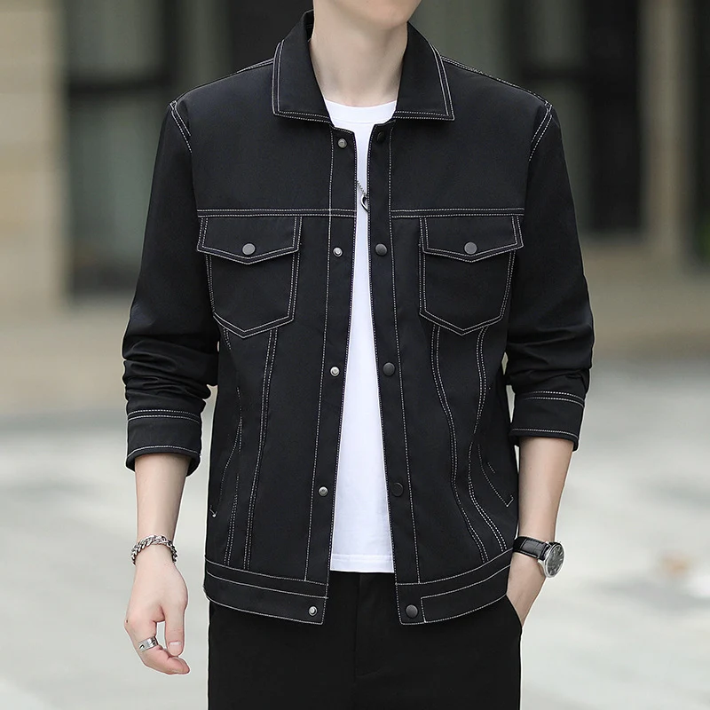 Herren leichte Canvas-Truckerjacke mit sichtbaren Kontrastnähten und Brustpattentaschen Nord Taschen