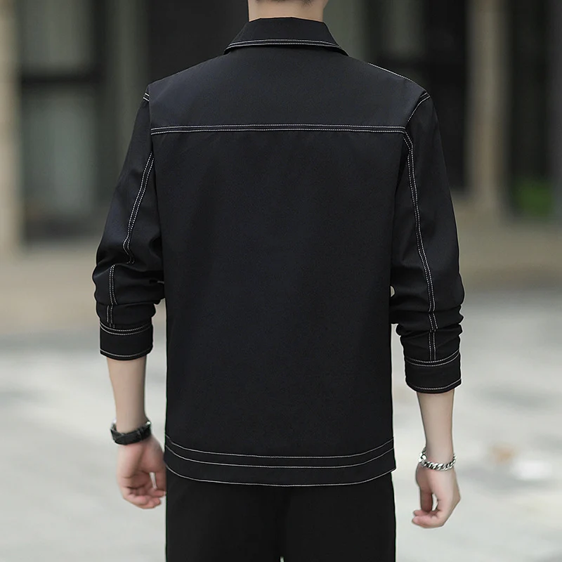 Herren leichte Canvas-Truckerjacke mit sichtbaren Kontrastnähten und Brustpattentaschen Nord Taschen