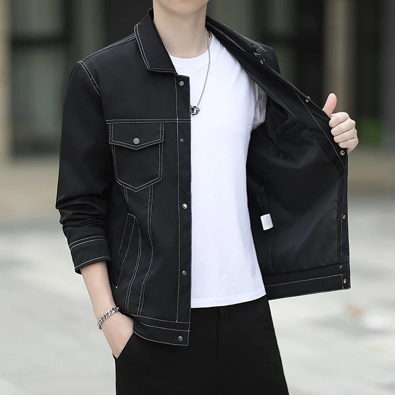 Herren leichte Canvas-Truckerjacke mit sichtbaren Kontrastnähten und Brustpattentaschen Nord Taschen