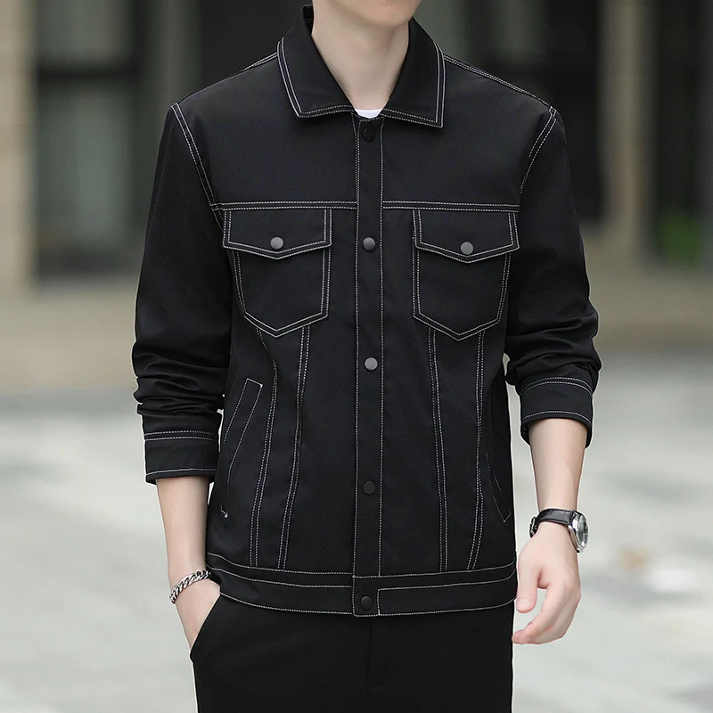 Herren leichte Canvas-Truckerjacke mit sichtbaren Kontrastnähten und Brustpattentaschen Nord Taschen
