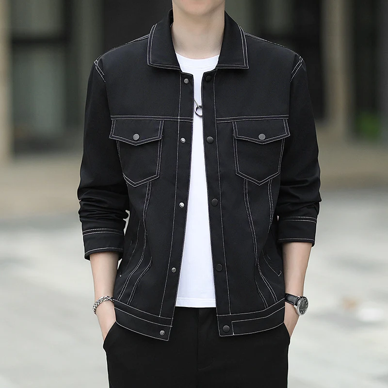 Herren leichte Canvas-Truckerjacke mit sichtbaren Kontrastnähten und Brustpattentaschen Nord Taschen