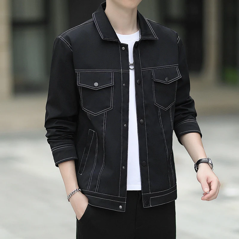 Herren leichte Canvas-Truckerjacke mit sichtbaren Kontrastnähten und Brustpattentaschen Nord Taschen