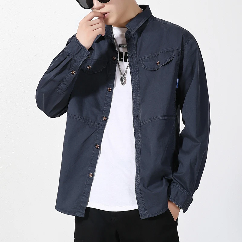 Herren leichte Canvas-Hemdjacke im Overshirt-Stil mit Brustpattentaschen und Knopfverschluss Nord Taschen