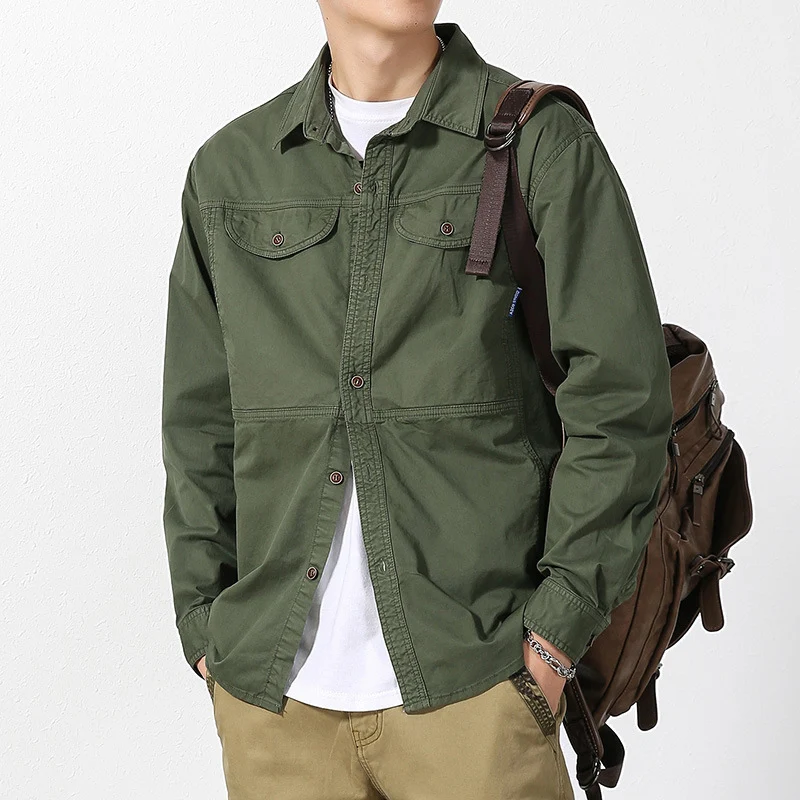 Herren leichte Canvas-Hemdjacke im Overshirt-Stil mit Brustpattentaschen und Knopfverschluss Nord Taschen