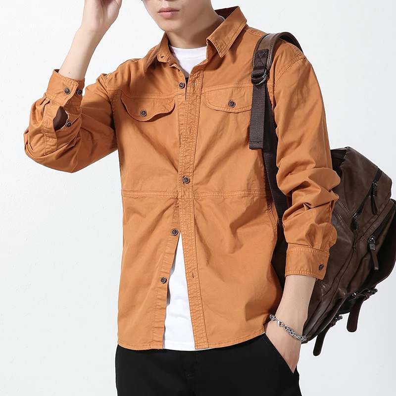 Herren leichte Canvas-Hemdjacke im Overshirt-Stil mit Brustpattentaschen und Knopfverschluss Nord Taschen