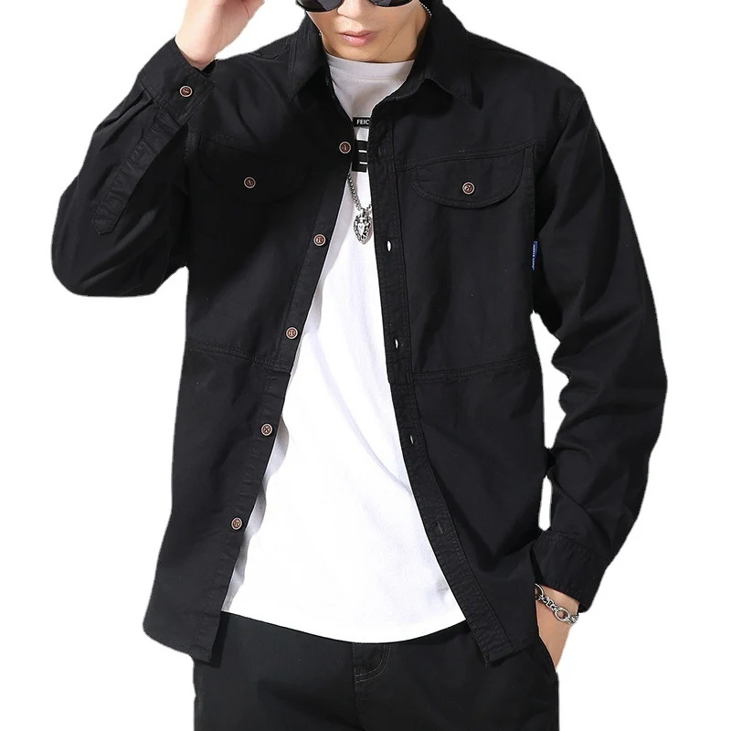 Herren leichte Canvas-Hemdjacke im Overshirt-Stil mit Brustpattentaschen und Knopfverschluss Nord Taschen