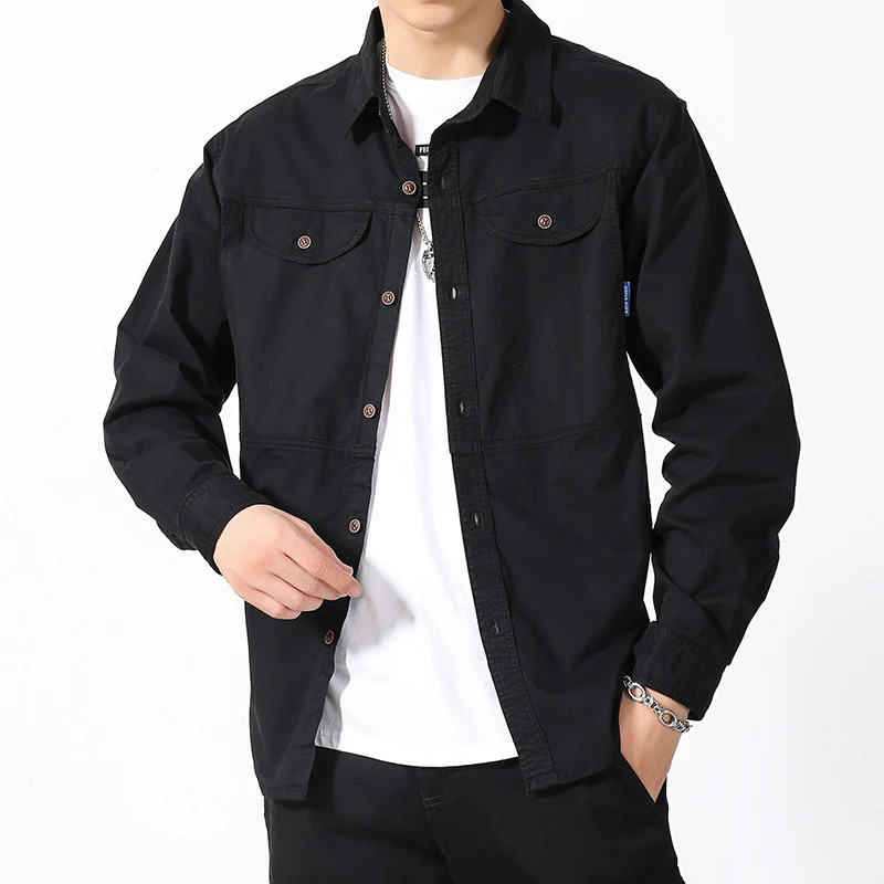 Herren leichte Canvas-Hemdjacke im Overshirt-Stil mit Brustpattentaschen und Knopfverschluss Nord Taschen