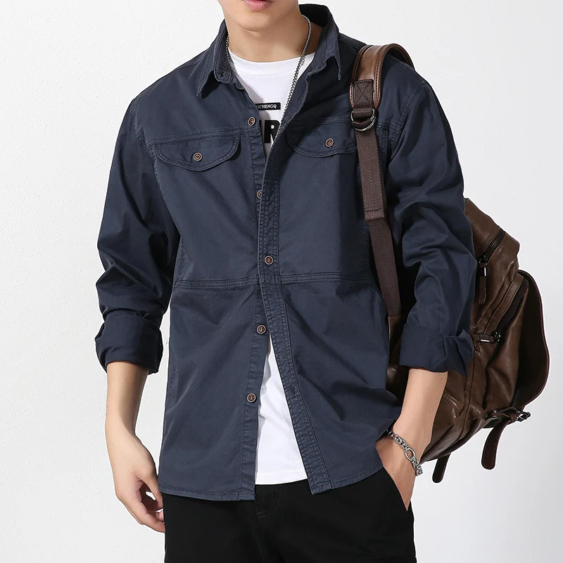 Herren leichte Canvas-Hemdjacke im Overshirt-Stil mit Brustpattentaschen und Knopfverschluss Nord Taschen