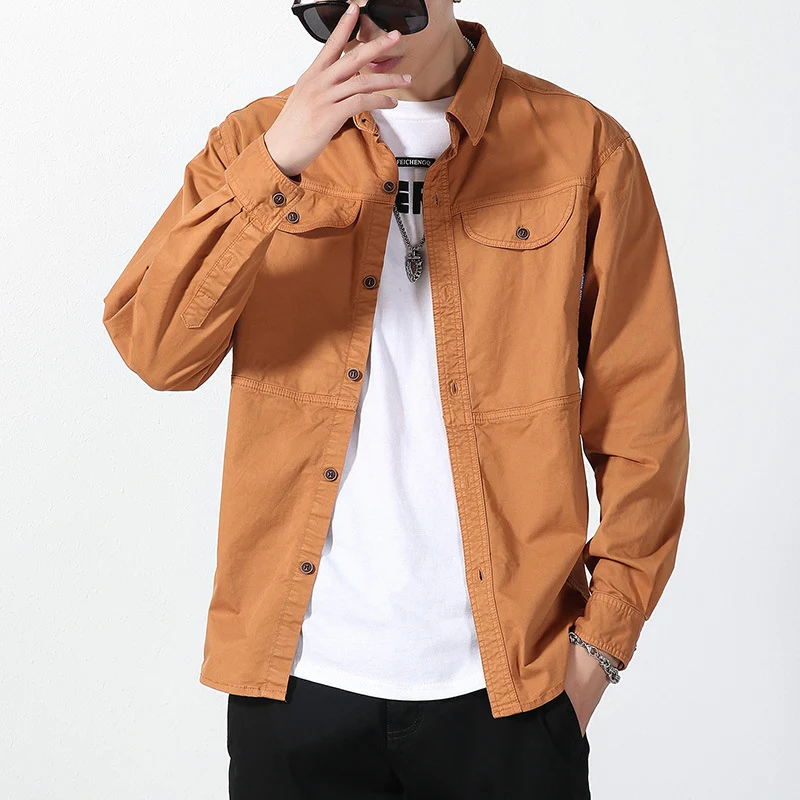 Herren leichte Canvas-Hemdjacke im Overshirt-Stil mit Brustpattentaschen und Knopfverschluss Nord Taschen