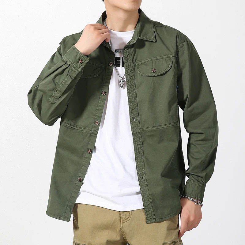 Herren leichte Canvas-Hemdjacke im Overshirt-Stil mit Brustpattentaschen und Knopfverschluss Nord Taschen