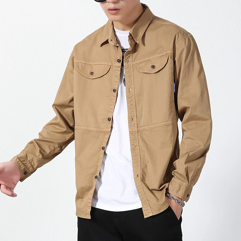 Herren leichte Canvas-Hemdjacke im Overshirt-Stil mit Brustpattentaschen und Knopfverschluss Nord Taschen