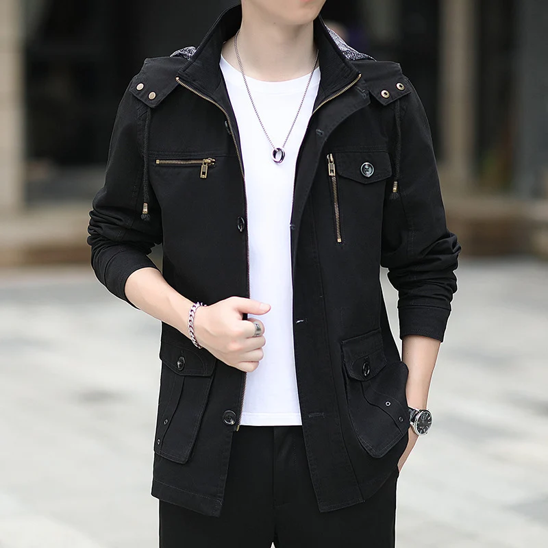 Herren leichte Canvas-Fieldjacke mit Kapuze, Multifunktionstaschen und Reißverschluss Nord Taschen