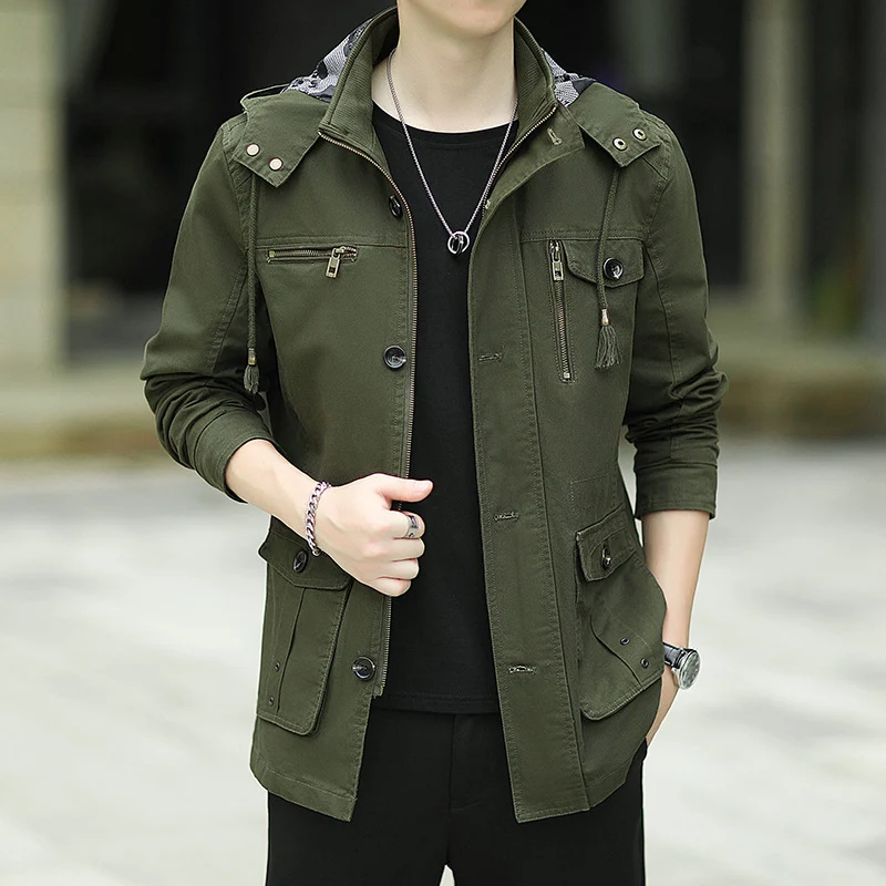 Herren leichte Canvas-Fieldjacke mit Kapuze, Multifunktionstaschen und Reißverschluss Nord Taschen