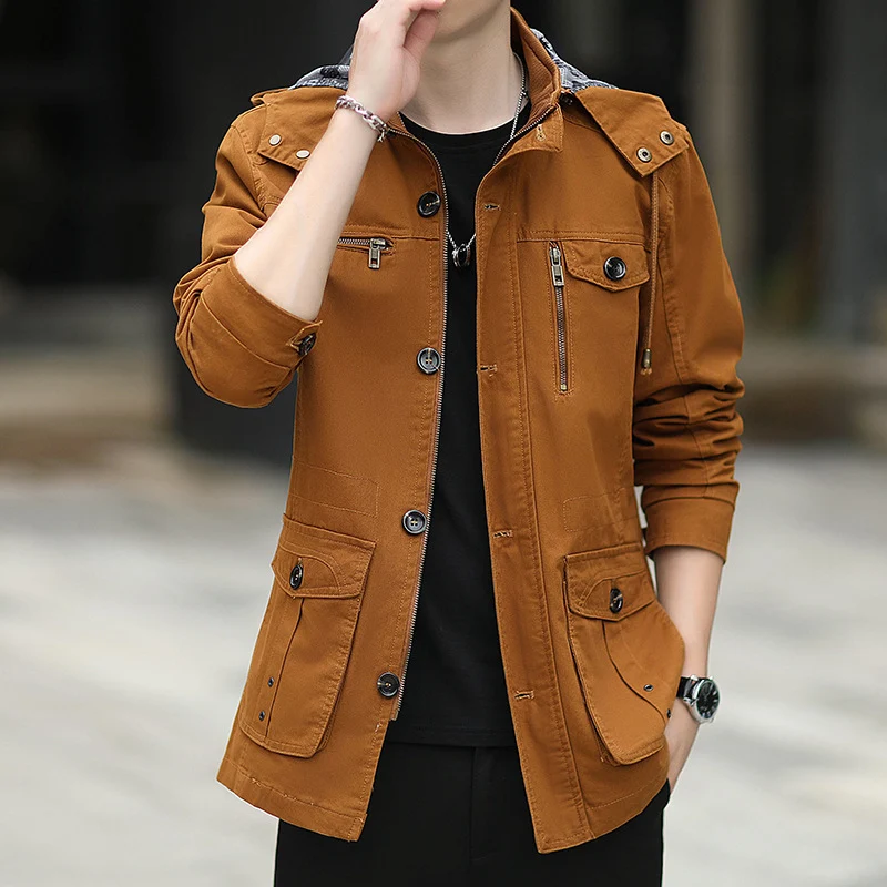Herren leichte Canvas-Fieldjacke mit Kapuze, Multifunktionstaschen und Reißverschluss Nord Taschen
