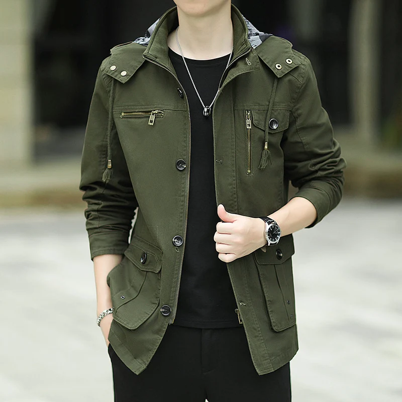 Herren leichte Canvas-Fieldjacke mit Kapuze, Multifunktionstaschen und Reißverschluss Nord Taschen