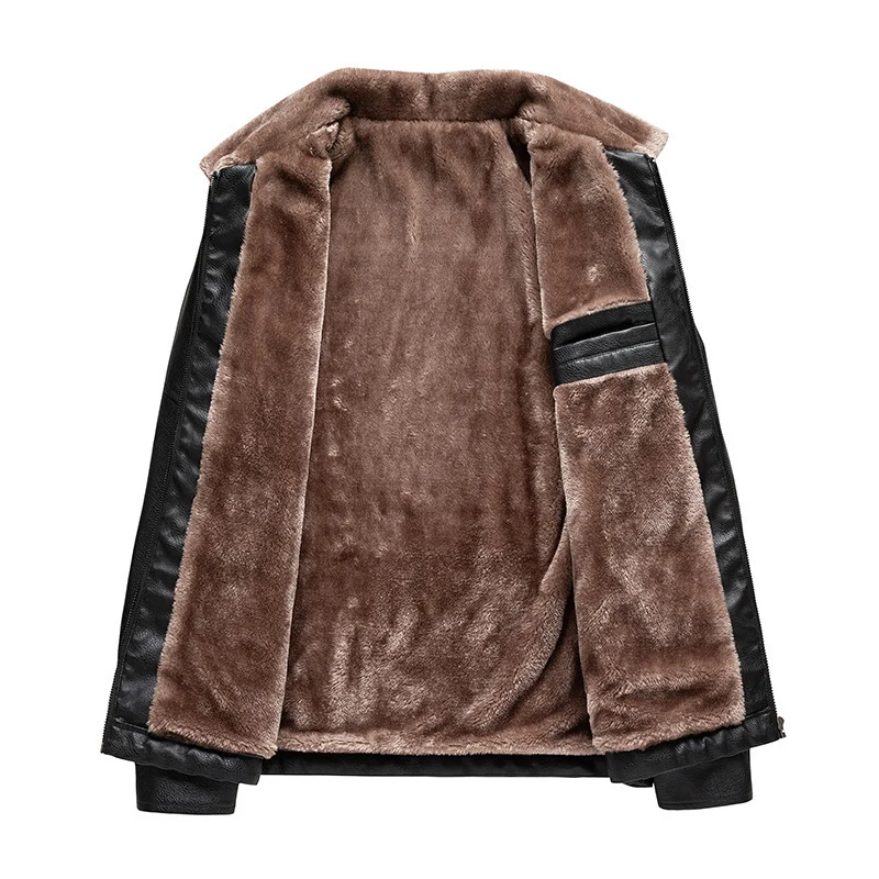 Herren Kunstleder‑Pilotenblouson mit Teddykragen und Reißverschluss Nord Taschen
