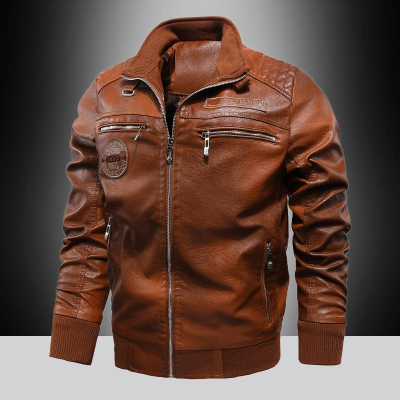 Herren Kunstleder-Pilotenblouson mit Reißverschluss, Brusttaschen und Rippbündchen Nord Taschen