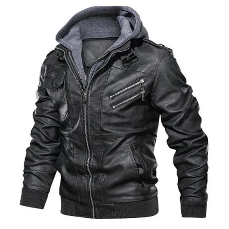 Herren Kunstleder-Pilotenblouson mit Kapuzen-Inlay, Reißverschlusstaschen und geripptem Saum Nord Taschen