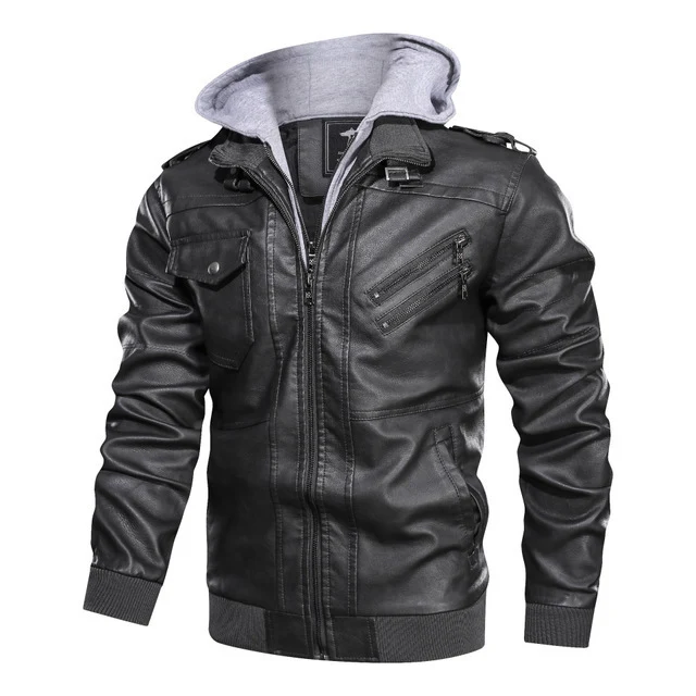 Herren Kunstleder-Pilotenblouson mit Kapuzen-Inlay, Reißverschlusstaschen und geripptem Saum Nord Taschen