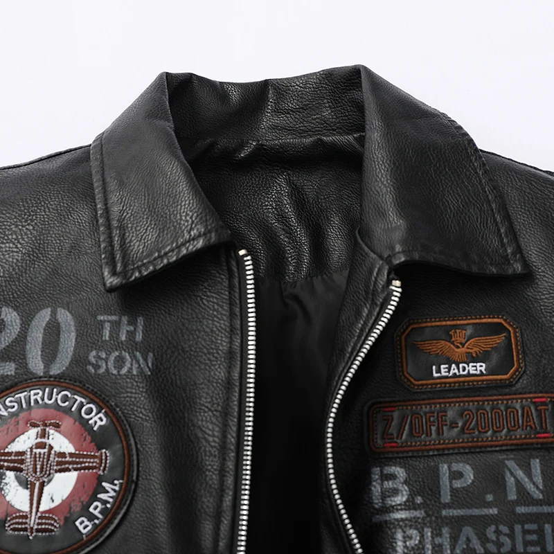 Herren Kunstleder-Pilotenblouson im Aviator-Stil mit Emblem-Patches und verdecktem Zweiwege-Reißverschluss Nord Taschen