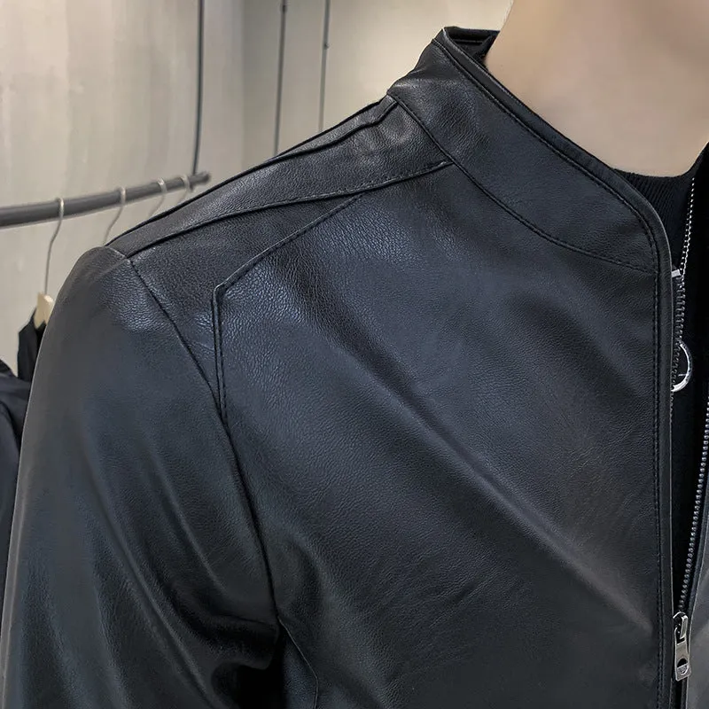 Herren Kunstleder-Motojacke mit Teddyfutter und Stehkragen Nord Taschen