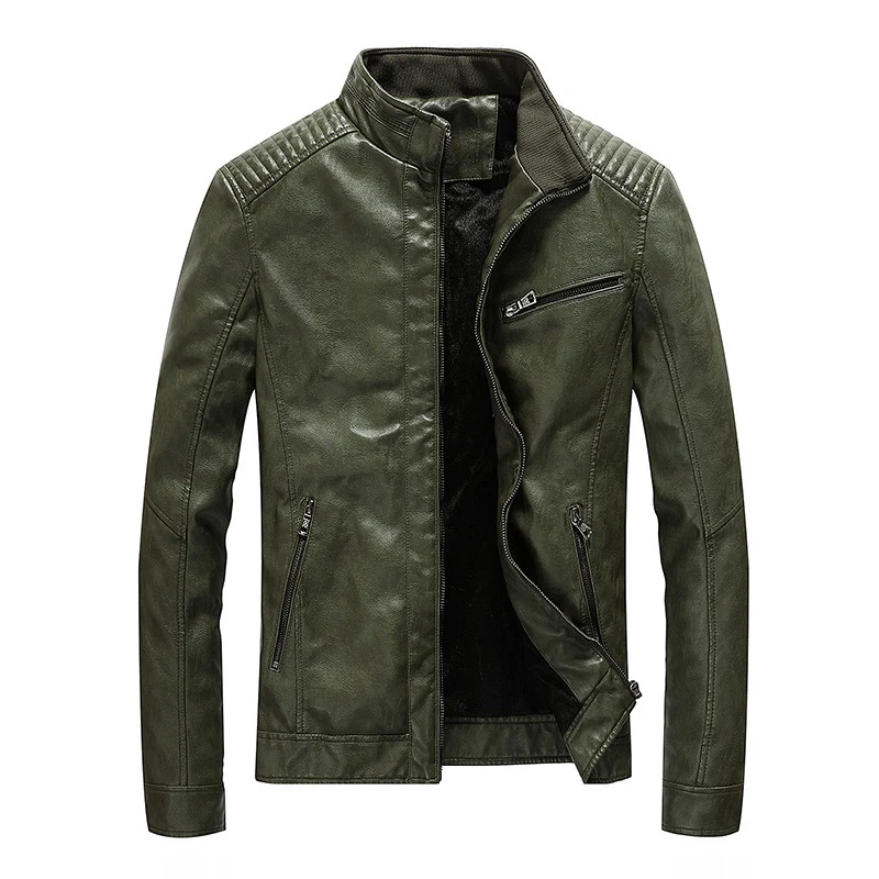 Herren Kunstleder-Motojacke mit Stehkragen, Schultersteppungen und Reißverschlusstaschen Nord Taschen