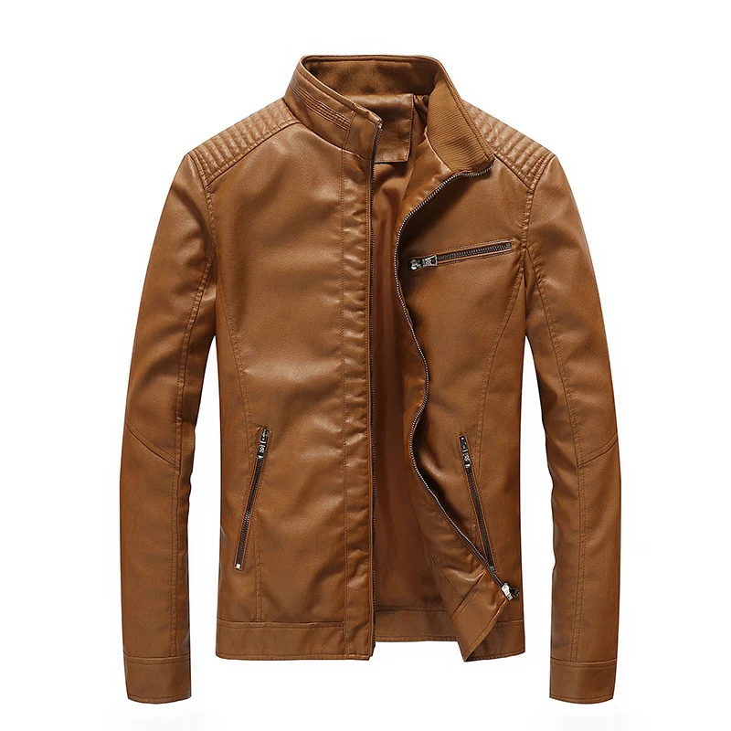Herren Kunstleder-Motojacke mit Stehkragen, Schultersteppungen und Reißverschlusstaschen Nord Taschen