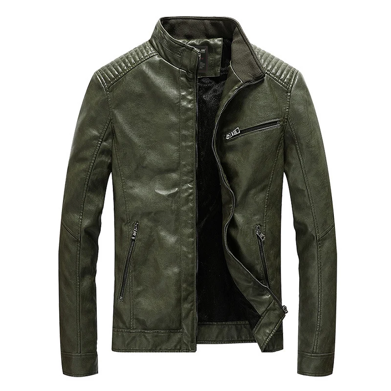 Herren Kunstleder-Motojacke mit Stehkragen, Schultersteppung und wärmender Innenfütterung Nord Taschen