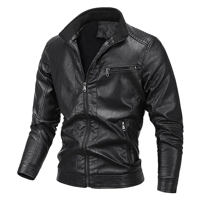 Herren Kunstleder-Motojacke mit Stehkragen, markanten Steppungen und Reißverschlusstaschen Nord Taschen