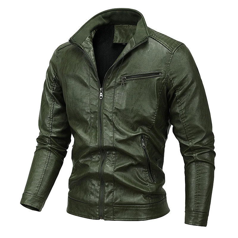Herren Kunstleder-Motojacke mit Stehkragen, markanten Steppungen und Reißverschlusstaschen Nord Taschen