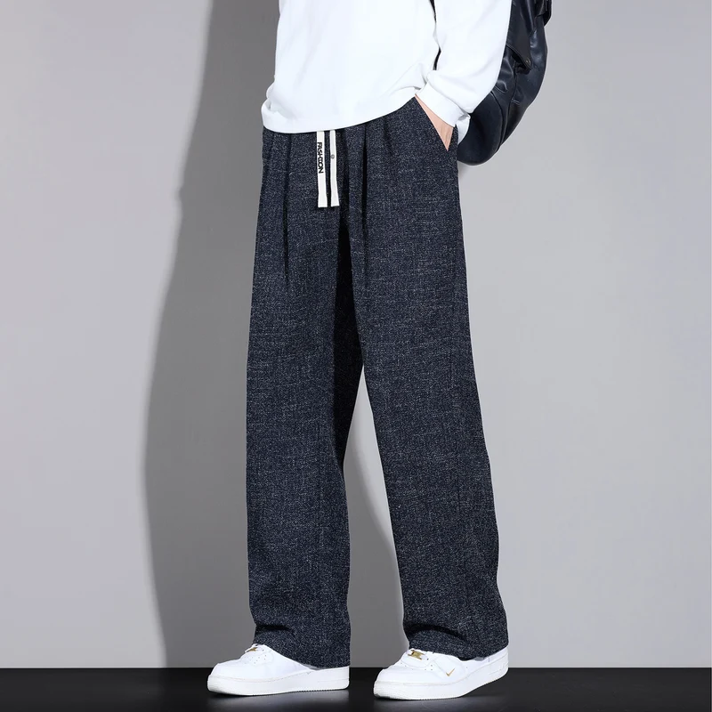 Herren Weite Leichte Stoffhose mit Bundfalten, Kordelzug und seitlichem Designstreifen Nord Taschen