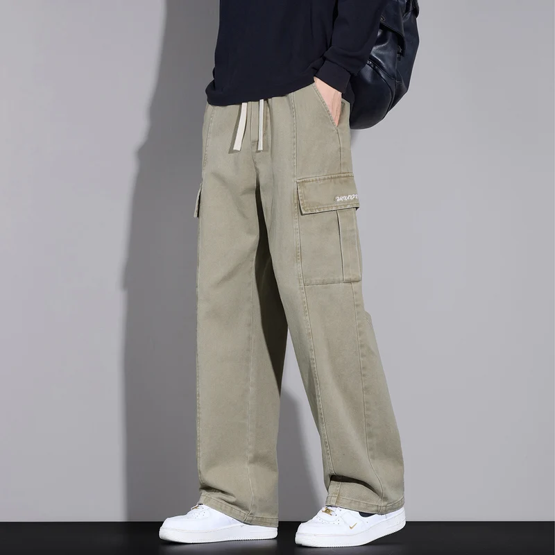 Herren Weite Cargo-Hose aus gewaschener Baumwolle mit Tunnelzug und Multifachtaschen Nord Taschen