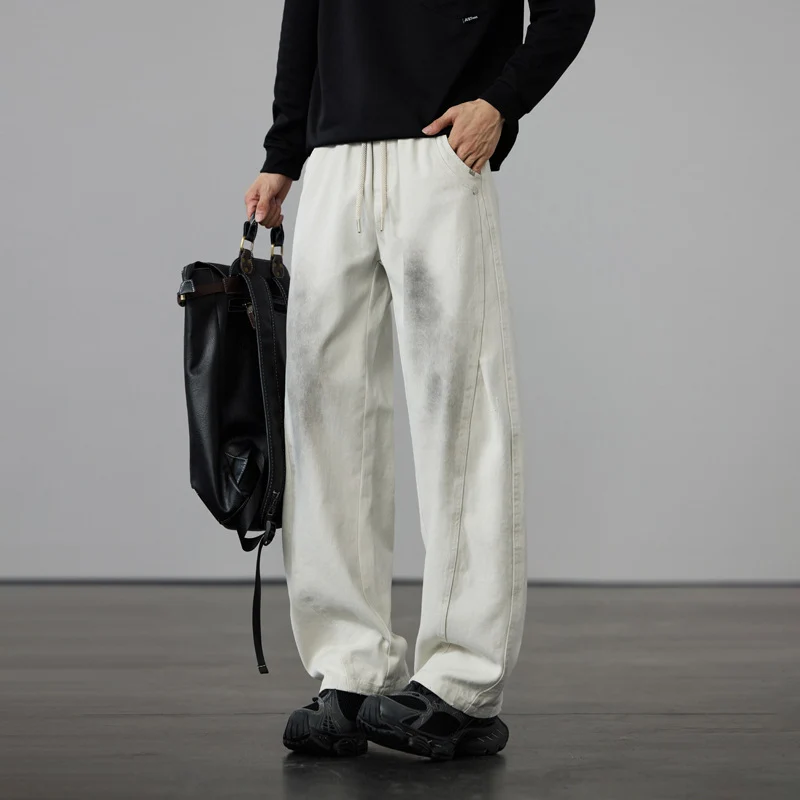 Herren Weite Baumwoll-Drawstring-Hose im Vintage-Waschlook Nord Taschen