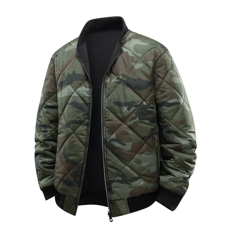 Herren Gestepptes Camouflage-Bomberjacke mit Rippbündchen und Zweiwege-Reißverschluss Nord Taschen