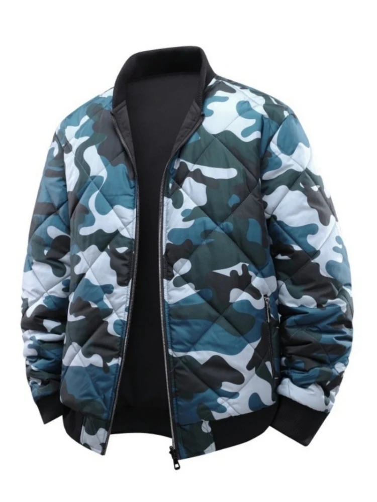 Herren Gestepptes Camouflage-Bomberjacke mit Rippbündchen und Zweiwege-Reißverschluss Nord Taschen