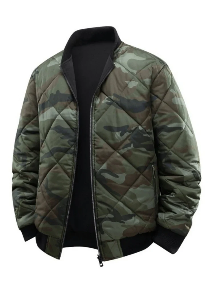 Herren Gestepptes Camouflage-Bomberjacke mit Rippbündchen und Zweiwege-Reißverschluss Nord Taschen