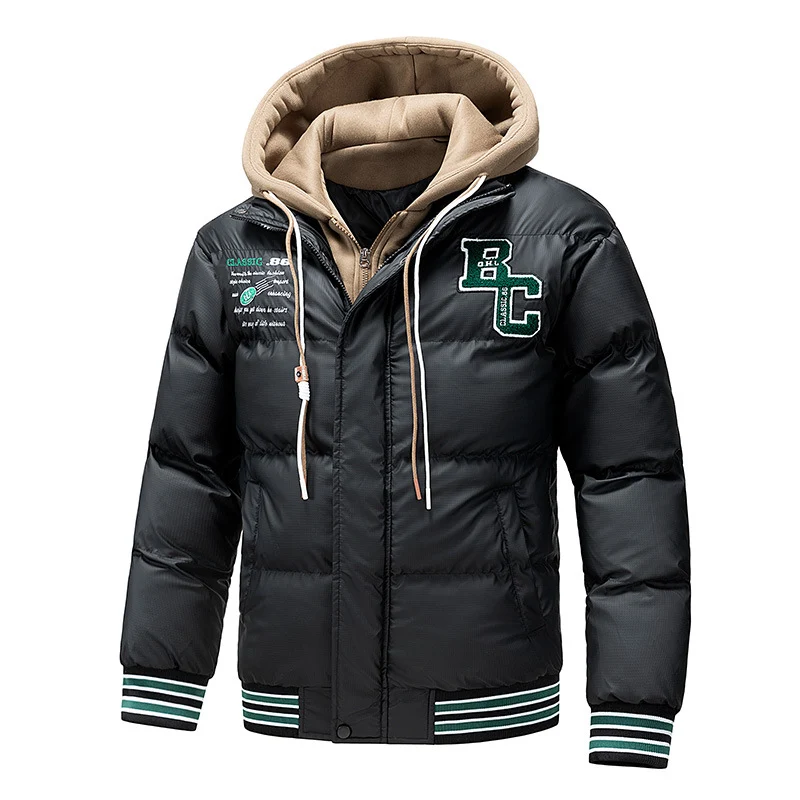 Herren Gepolsterte Steppjacke mit Kapuzen-Inlay und College-Patches Nord Taschen