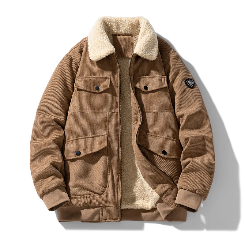 Herren Cord-Fieldjacke mit Teddyfutter, gesteppter Isolierung und Multifachtaschen Nord Taschen