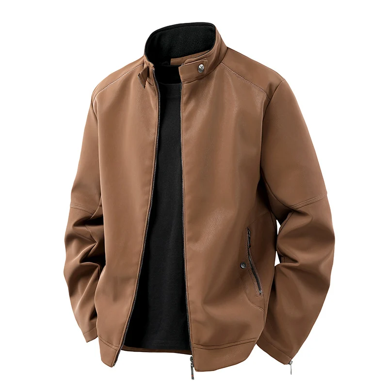 Herren Casual-Lederoptik-Blouson mit Stehkragen und verdecktem Reißverschluss Nord Taschen