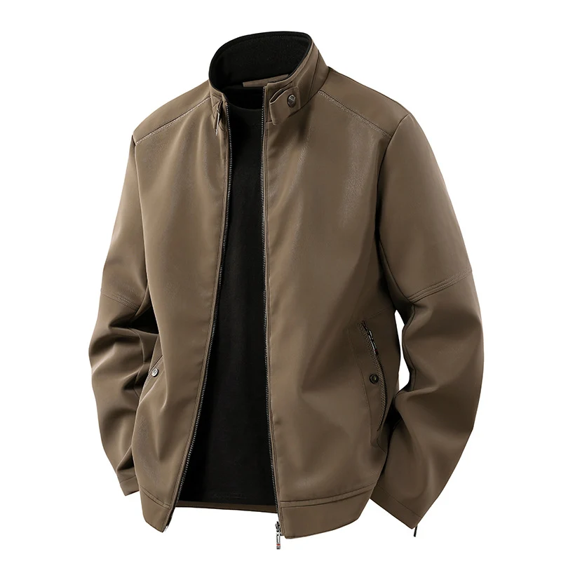 Herren Casual-Lederoptik-Blouson mit Stehkragen und verdecktem Reißverschluss Nord Taschen