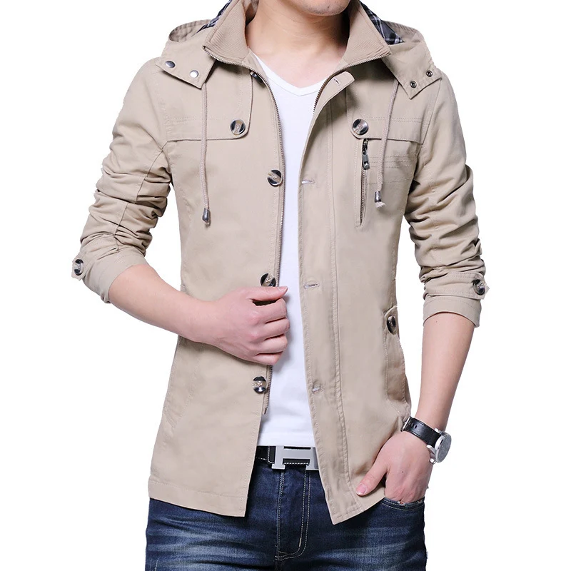 Herren leichte Baumwoll-Fieldjacke mit Kapuze, zweifachem Verschluss und Rollärmel Nord Taschen