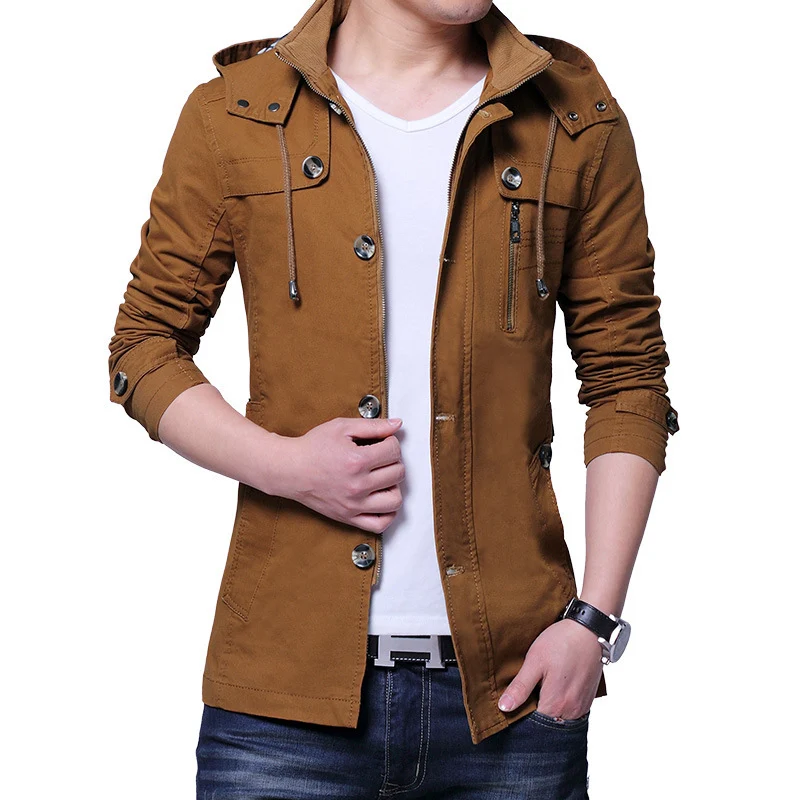 Herren leichte Baumwoll-Fieldjacke mit Kapuze, zweifachem Verschluss und Rollärmel Nord Taschen