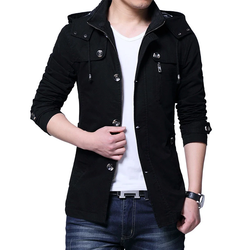 Herren leichte Baumwoll-Fieldjacke mit Kapuze, zweifachem Verschluss und Rollärmel Nord Taschen