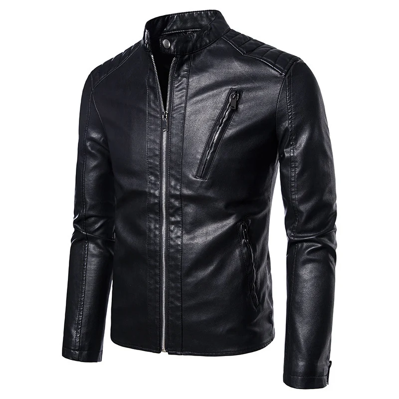 Herren Kunstleder‑Motojacke im Slim‑Fit mit Stehkragen und Reißverschluss Nord Taschen
