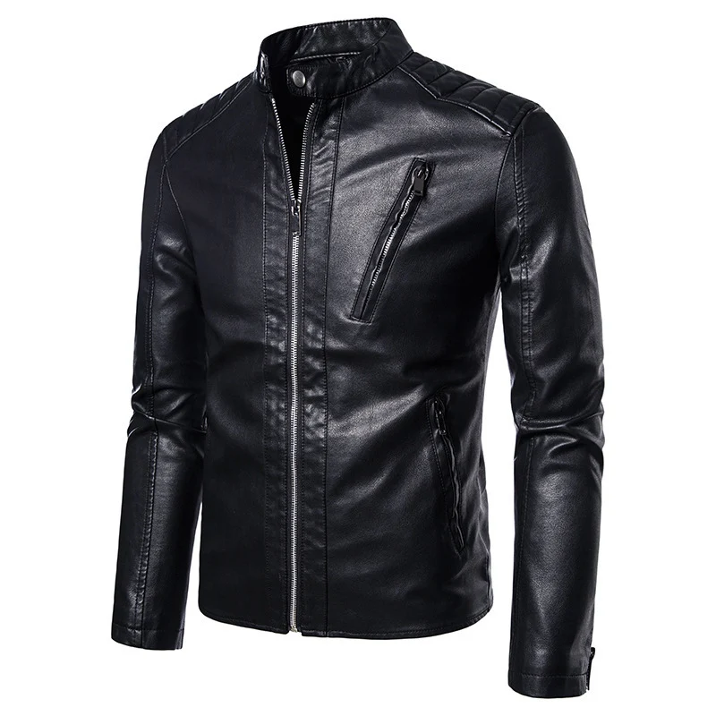 Herren Kunstleder‑Motojacke im Slim‑Fit mit Stehkragen und Reißverschluss Nord Taschen