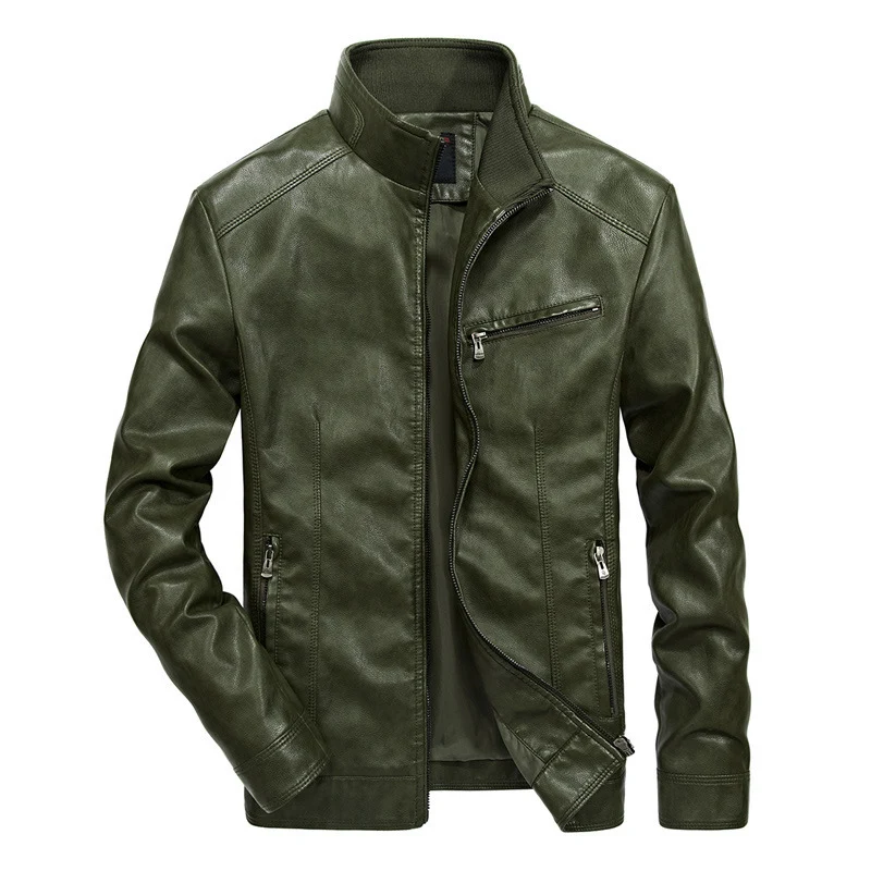 Herren Kunstleder‑Motojacke im Slim‑Fit mit hochschließendem Stehkragen und diagonalem Brustzip Nord Taschen
