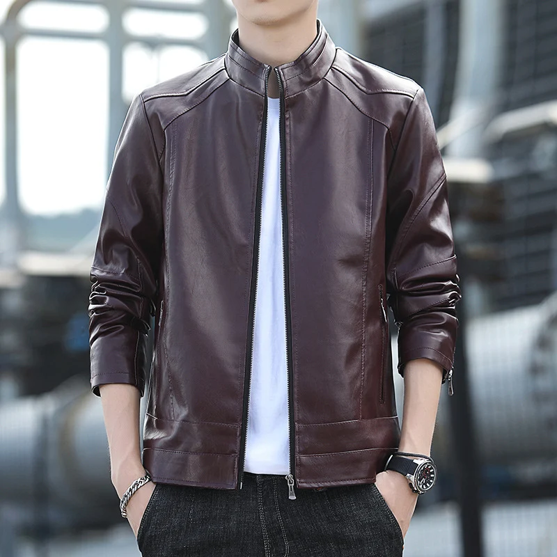 Herren Kunstleder‑Motojacke im Slim-Aviator-Cut mit hohem Stehkragen und Reißverschlussärmeln Nord Taschen