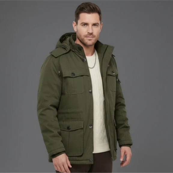 Herren Wattierte Winterparka mit Kapuze und multifunktionalen Taschen Nord Taschen