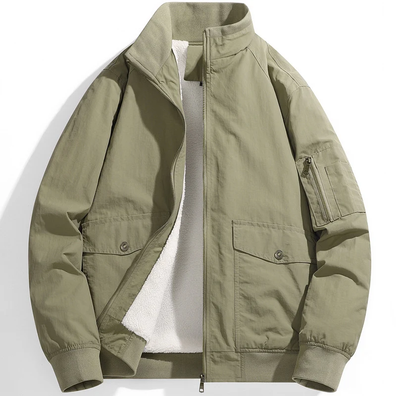 Herren Utility-Fliegerjacke mit Teddyfutter, Stehkragen und Ärmel-Tasche Nord Taschen